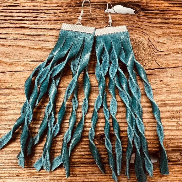 Fringe earrings, turquoise, Western boho fashion, Summer date night accessories - Picture 2 of 5